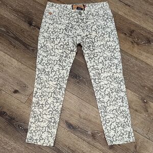 Dear John Off White Grey Womens Floral Cropped Ankle Jeans Low Mid Rise Sz 26